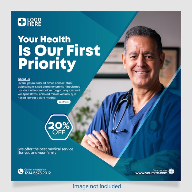Instagram medische gezondheidszorg sociale media plaatsen webbannerontwerp premium vector
