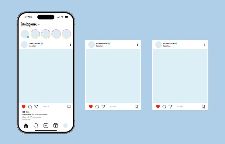 Vector 인스타그램 드폰 소셜 미디어 네트워크 게시물 레이아웃 템플릿