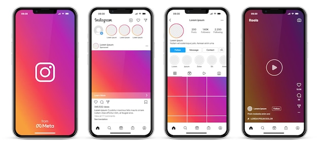 벡터 instagram 모형 및 아이콘 앱 템플릿 화면은 소셜 미디어, pos 템플릿, 배너, 광고용입니다.