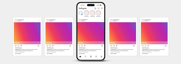 Instagram mockup en pictogrammen app-sjabloonschermen voor sociale media, pos-sjabloon, banner, reclame.