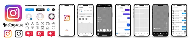 Вектор Макет instagram шаблон интерфейса мобильного приложения instagram