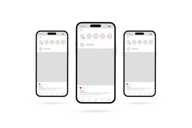3 つの縦型スマートフォンを使用した Instagram モックアップ ソーシャル メディア テンプレート デザイン