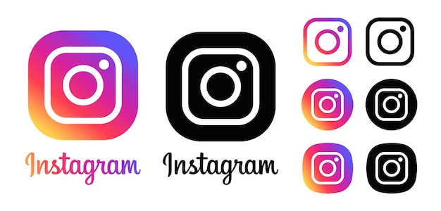 Instagram new logo and icon printed on white paper for social media, pos template, banner.