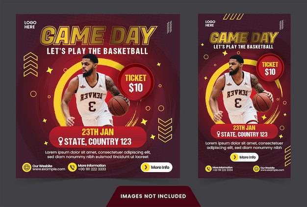 Instagram post basketball sport game banner or flyer for social media template with modern brush