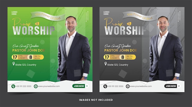 Instagram post church template with luxury elegant for social media banner post vector