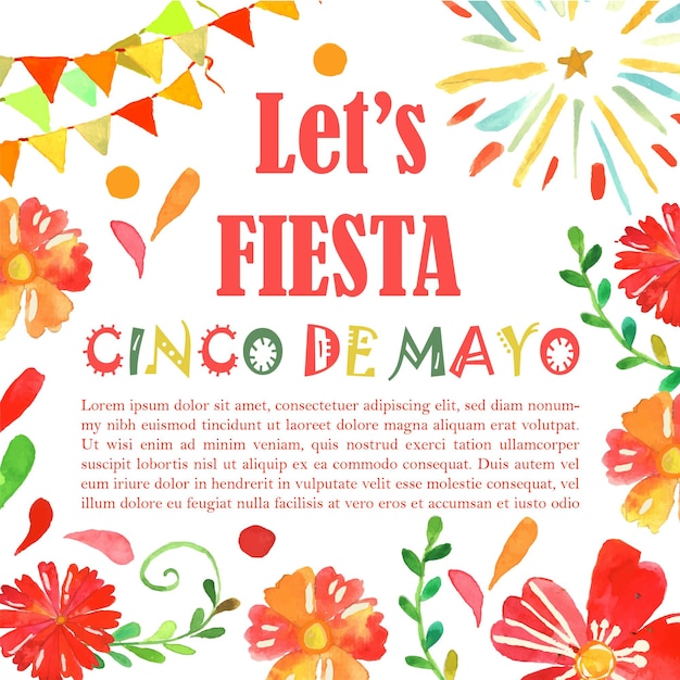 Instagram post cinco de mayo Let's fiesta Mexicaanse bloem aquarel