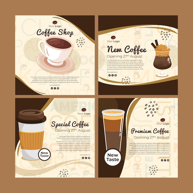 Vector instagram post collection for coffee shop