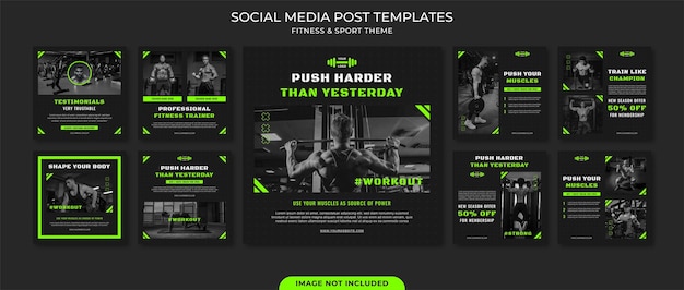 Vector instagram post collection template for fitness and sport