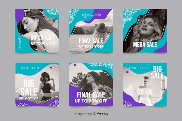 Vector instagram post collection template with photo