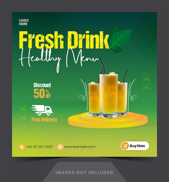 Instagram post drink template banner or flyer for social media post advertising Premium Vector