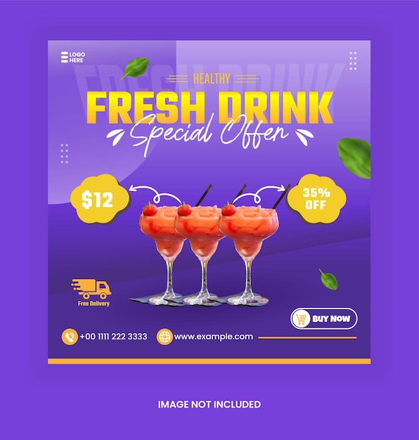 Vector instagram post drink template for  social media post advertising banner