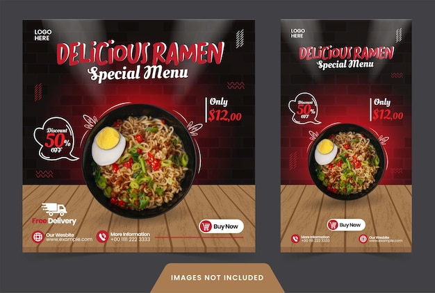 Instagram post cibo menu banner ramen o volantino per modello di social media stile elegante e realistico