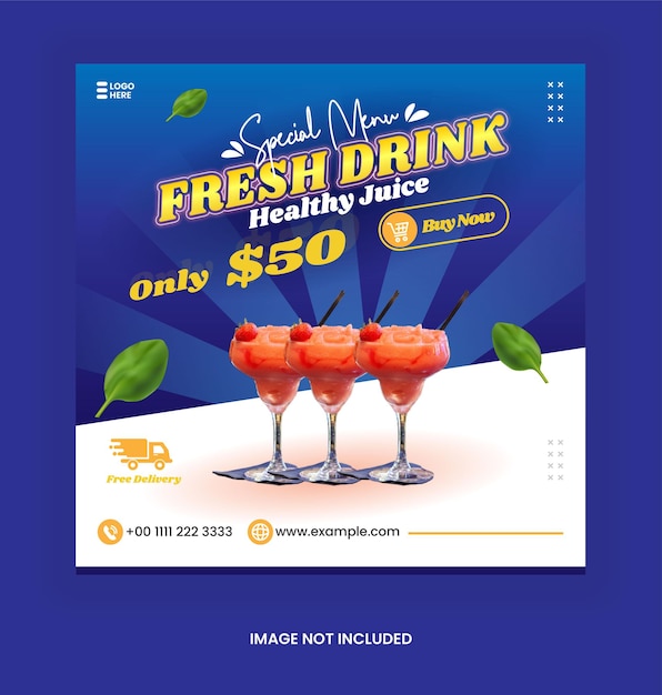 instagram post fresh drink template for  social media post advertising banner