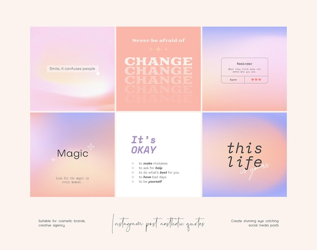 Instagram post gradient aesthetic quotes template collection