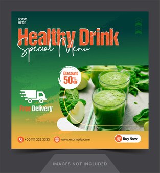 Instagram pubblica un banner o un volantino modello di bevanda salutare per la pubblicità dei post sui social media vector