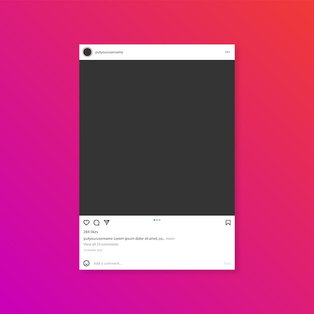 Vector instagram post mockup frame with notification post icons and avatar story frame