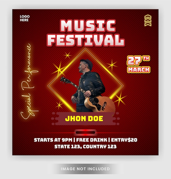 Instagram post music event baner or flyer for social media template