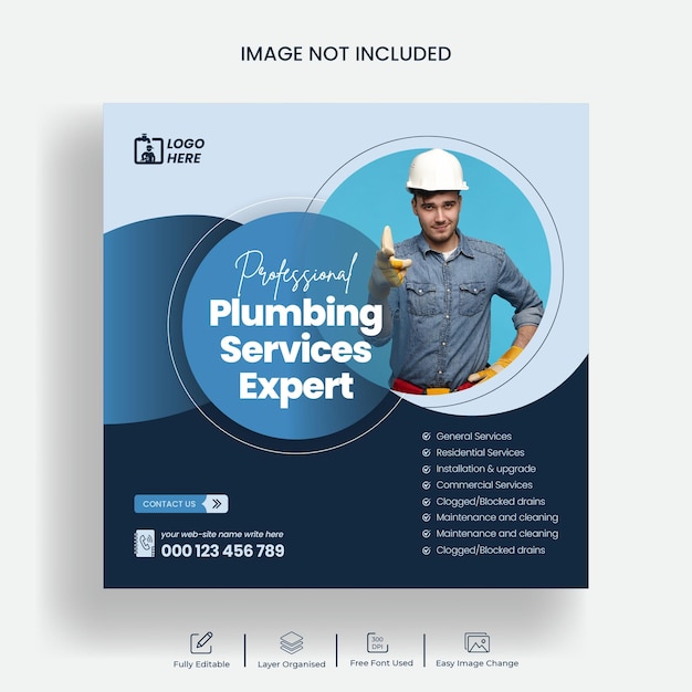 Instagram post for Plumbing service square flyer and facebook ads banner template design