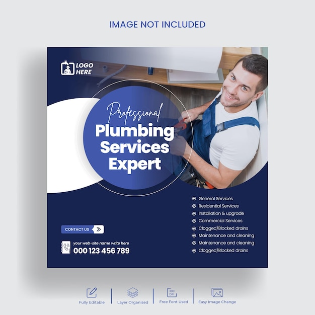 Instagram post for Plumbing service square flyer and facebook ads banner template design