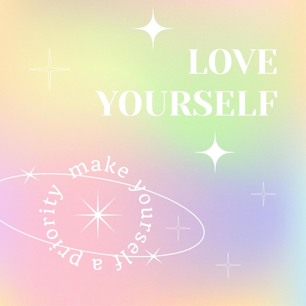 벡터 instagram 게시물 selflove 및 selfcare 템플릿 거친 그라데이션 love yourself quotes