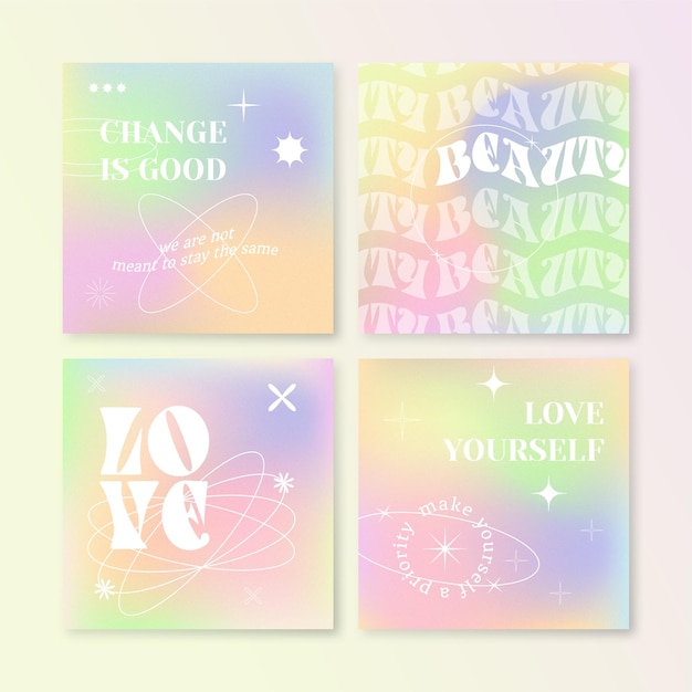 Instagram post selflove and selfcare template set grainy gradient with geometric elements