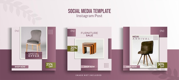 Instagram post template collection, furniture sale