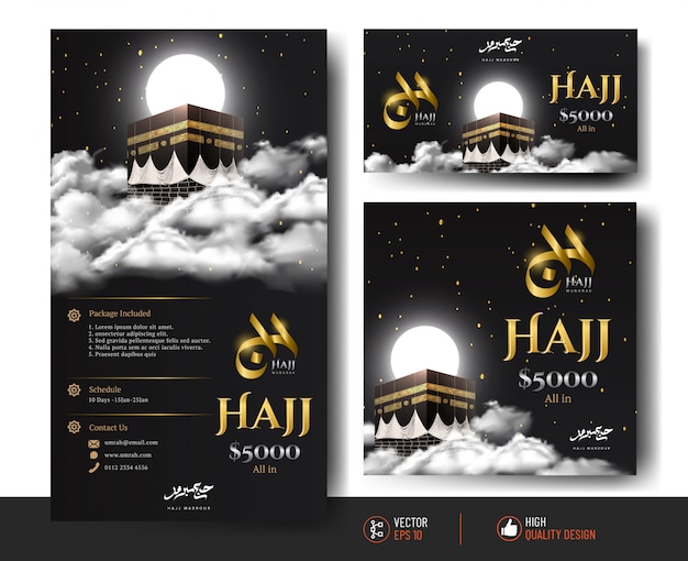 Vector instagram post template of luxury hajj and kaaba .