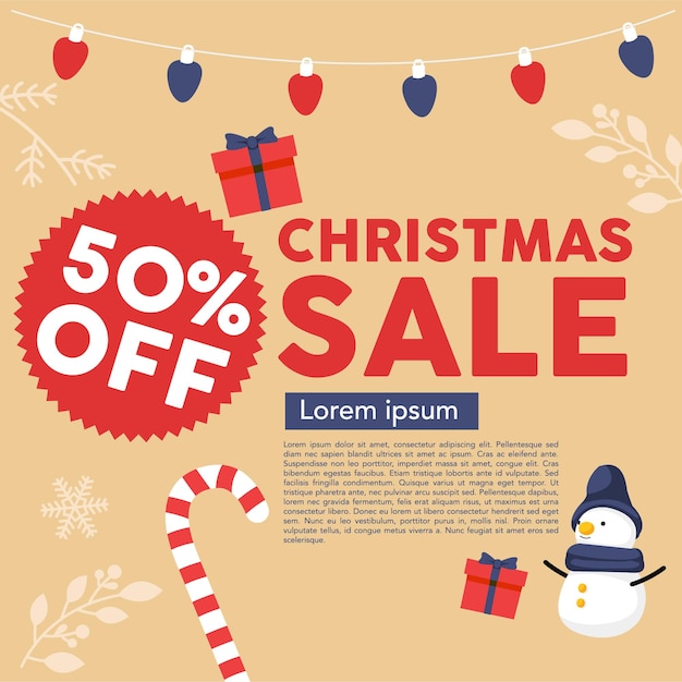 Vector instagram post template with discount theme during christmas celebration