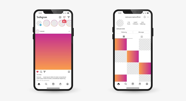 Vector instagram post template with mobile phone