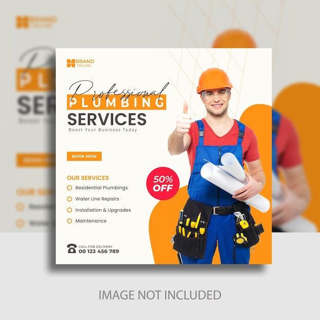 Instagram post template with plumber theme social media design