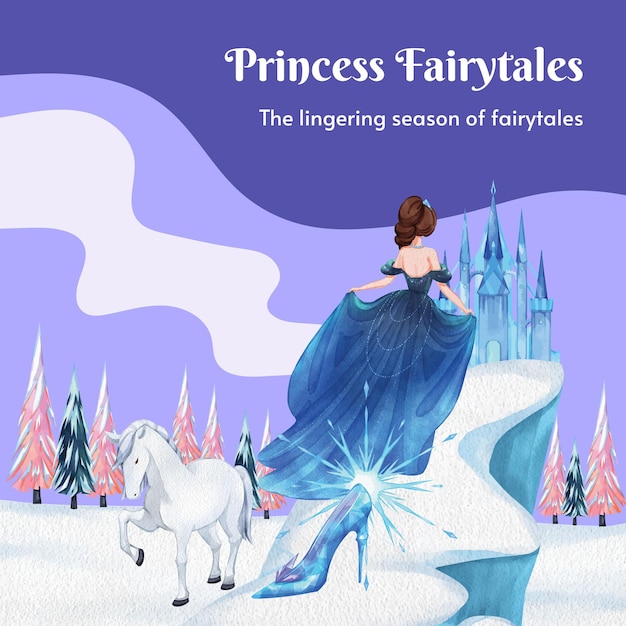 왕자 겨울 판타지 컨셉이 있는 인스타그램 포스트 템플릿수채화 스타일