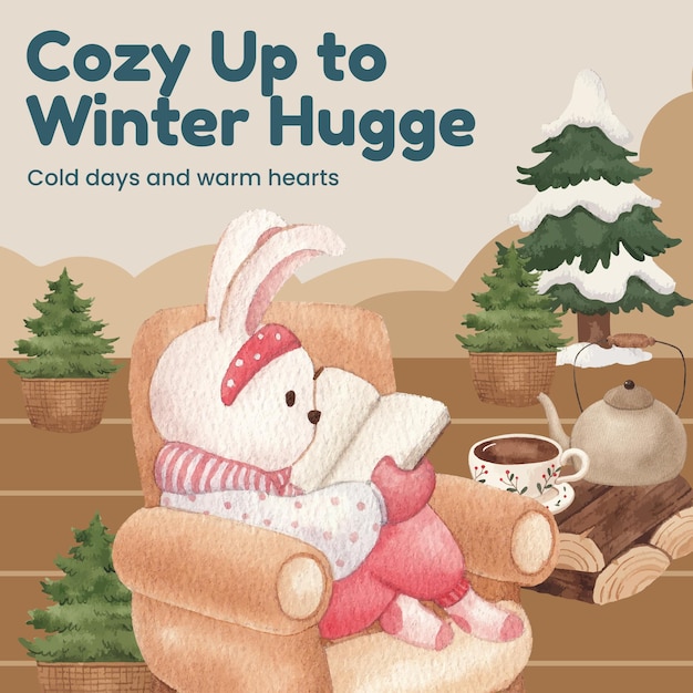겨울 포옹 생활 개념 수채화 스타일 Instagram 게시물 템플릿