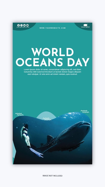 Вектор Шаблон поста в instagram всемирного дня океанов