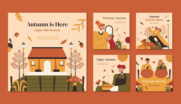 Vector instagram posts collection for autumn season celebration