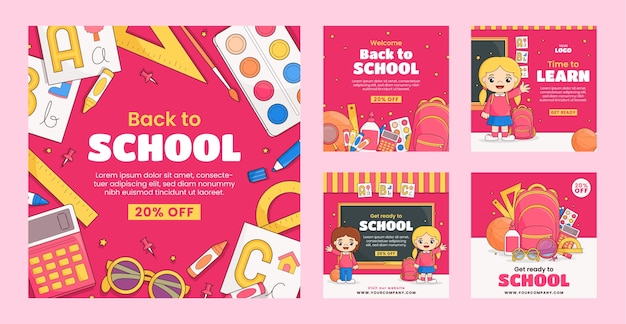 Vector instagram posts collection for back to school season