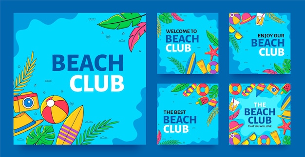 Vector instagram posts collection for beach club and party