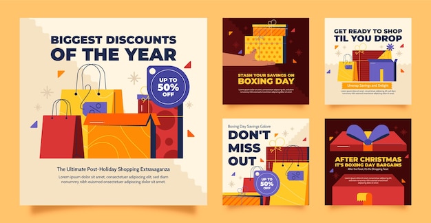 Vector instagram posts collection for boxing day sales