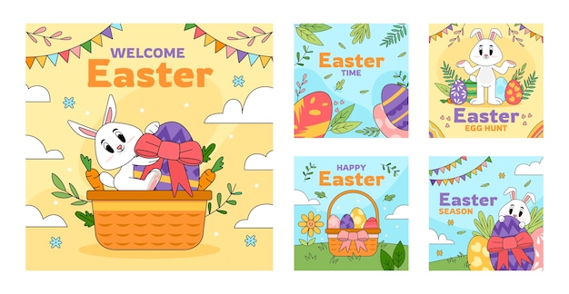 Vettore raccolta di post di instagram per la celebrazione di pasqua