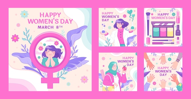 Вектор Коллекция постов в instagram к празднованию международного женского дня