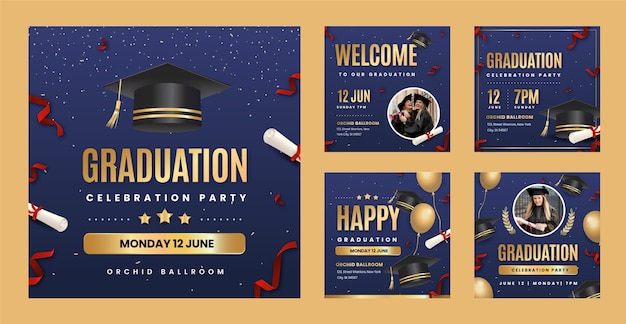 Vector instagram posts collection for graduation