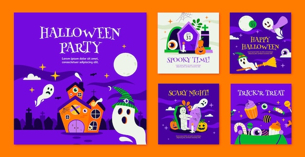 Vector instagram posts collection for halloween celebration