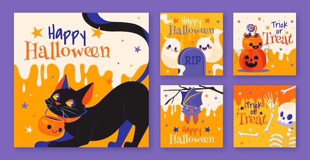 Vector instagram posts collection for halloween celebration