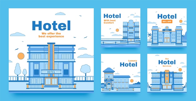 Vector instagram posts collection for hotel accommodation