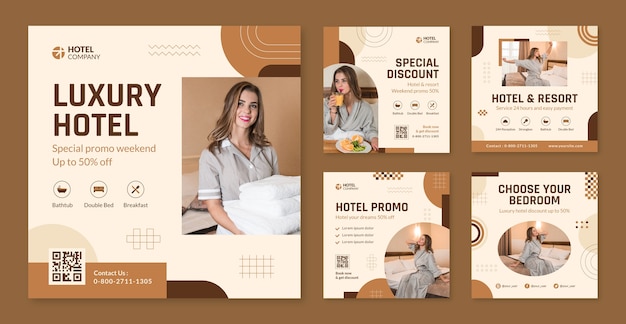 Vector instagram posts collection for hotel business