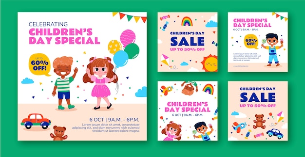 Vector instagram posts collection for international children's day celebration