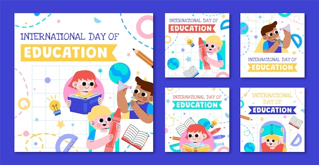 Vettore collezione di post su instagram per la giornata internazionale dell'istruzione