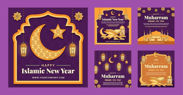 Vettore raccolta di post su instagram per la celebrazione del capodanno islamico