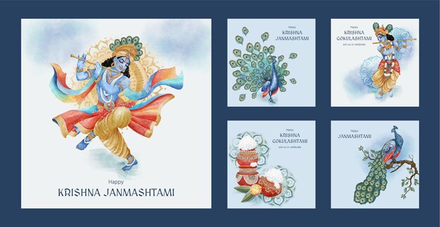 Vector instagram posts collection for janmashtami