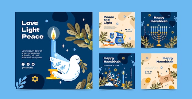 Vector instagram posts collection for jewish passover celebration