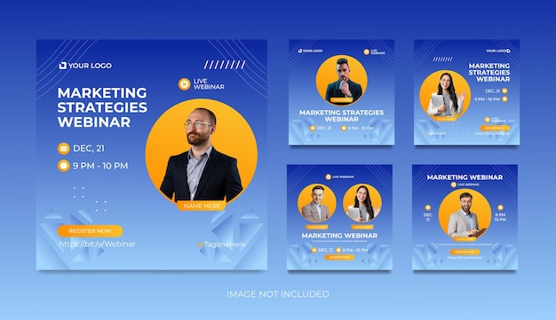 Vector instagram posts collection for marketing strategies webinar blue gradient templates